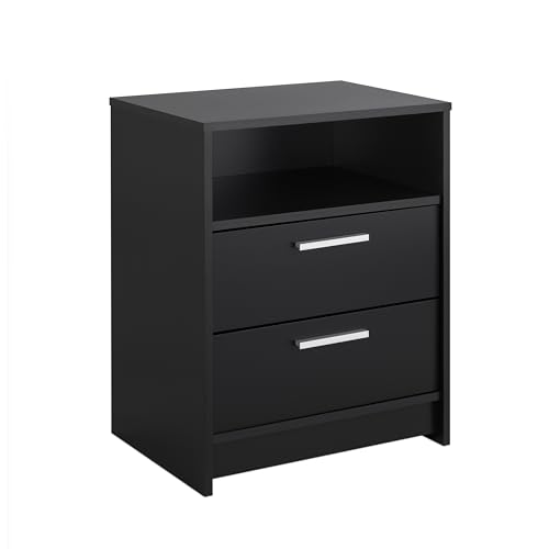 Image of Prepac Studio Essentials Nightstand Bedside Table, Black Nightstand for Bedroom, End Table with 2 Drawers and Open Shelf 16 inch D X 21.25 inch W x 26.25 inch H