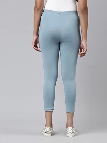 Image of GO COLORS Girls Solid Mid Rise Slim Fit Cropped Leggings