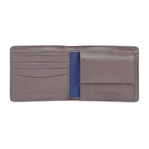 Image of Tommy Hilfiger Men's Leather Wallet Napier | Brown Embossed Global Bi-Fold with Coin Pocket | Stylish Purse for Gents