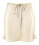 Teddify Women's Satin Mini Skirt Drawstring High Waisted Silk Cute Casual 2024 Summer A-Line Short Skirts Beige, Medium