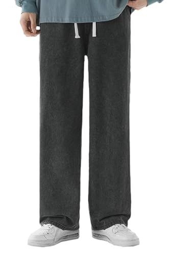 HENGAO Mens Baggy Jeans Elastic Waist Wide Leg Denim Pants Hip Hop Drawstring Loose Fit Trousers