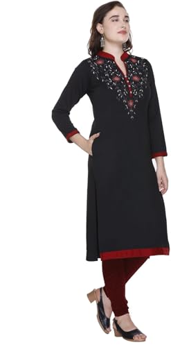 Image of Rosary Women's Winter Woolen Kurti Embroidered Straight Fit Ethnic Wear with 2 Side Pockets