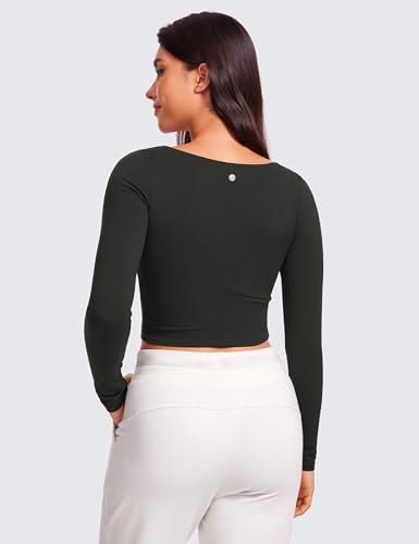 CRZ YOGA Womens Butterluxe Double Lined Long Sleeve Crop Top Square Neck Workout Athletic Casual Cropped Fitted Basic Shirts2