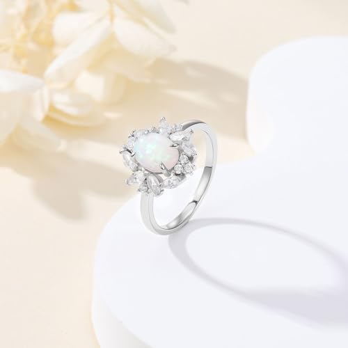 S925 Sterling Silver 1.5 Carat Oval Opal Ring Dainty October Birthstone with Cubic Zirconia Ring Anniversary Birthday Mother's Day Gift for Women Wife2