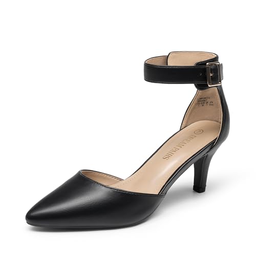 Image of DREAM PAIRS Women's Kitten Heels Ankle Strap Pumps | 2.5 inch Kitten Heel, Classic Closed Pointed Toe, Ankle Strap, Soft Insole, Versatile for Wedding Party Work
