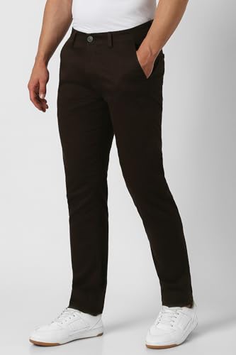 Image of Peter England Men's Super Slim Fit Stretchable Cotton Satin Casual Trousers | Office Sleek & Trendy Look