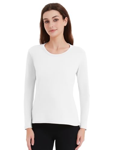 Soudittur Camiseta Térmica Mujer Manga Larga Interior Thermal Top con Forro Polar Camisetas de Capas Base Layers para Invierno (FR/ES, Letras, S, Regular, Regular, Blanco)