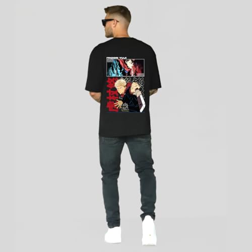 Image of HUMBE Oversized T Shirts for Men Half Sleeve Fit Drop Shoulder Casual T-Shirt | Black Printed Round Neck T-Shirt for Men