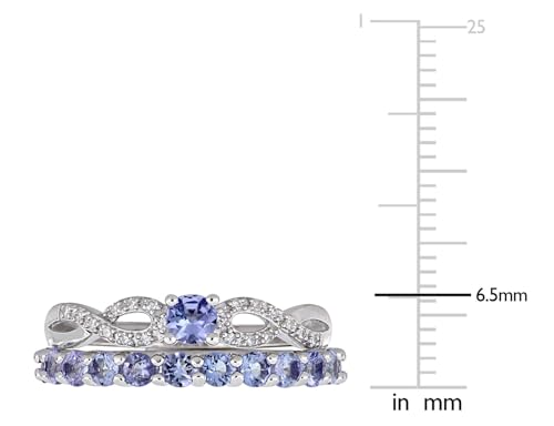 1.00 Carat (ctw) Tanzanite Engagement Ring & Wedding Band Set in Sterling Silver2