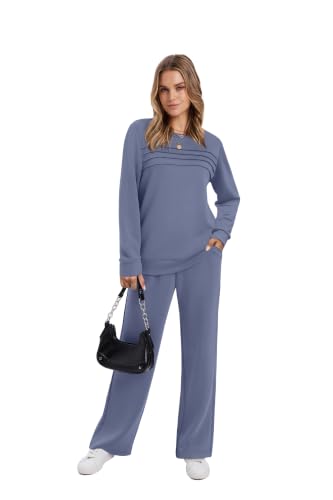 Image of WIHOLL Women's 2 Piece Sets Sweatshirt Casual Travel Outfits Lounge Wide Leg Tracksuit Cozy Sweatsuits Fashion 2026