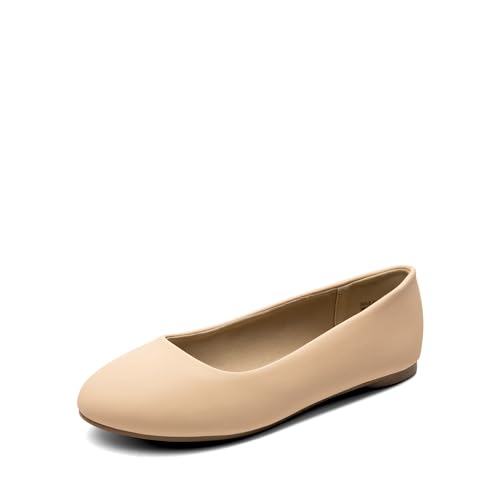 DREAM PAIRS Women's Sole-Simple Wide Width Flats, Ballerina Walking Flats, Comfortable Slip on Shoes 5 Nude/Nubuck