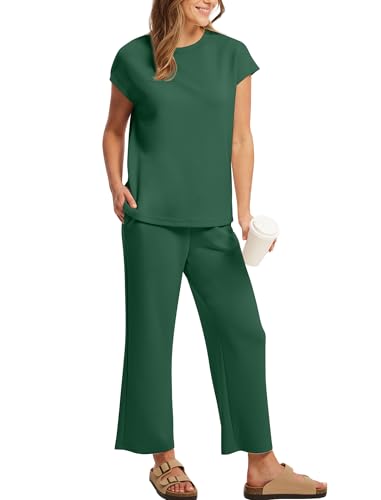 Image of Sampeel Two Piece Sets for Women Summer Vacation Outfits Cap Sleeve Tops Lounge Matching Sets Clothing Beach Fashion Clothes
