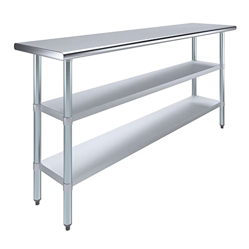Image of AmGood Stainless Steel Work Table with 2 Shelves | NSF | Metal Utility Table (72 inch Long x 18 inch Deep)