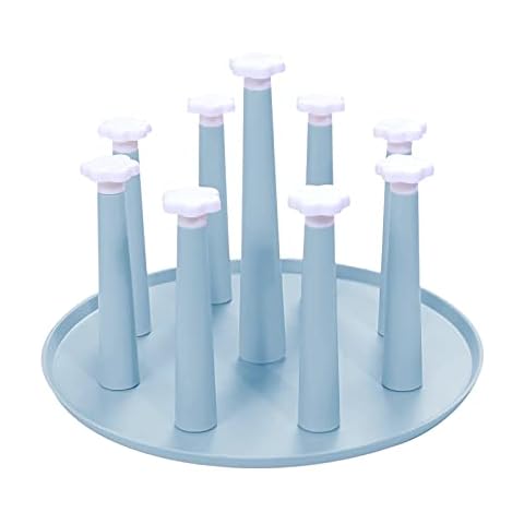 Bncxdc Glass Cup Drying Holder, Water Mug Drainer Stand, Straw Bottle Drying Organizer Holder Tree, Draining Drying Organizer Storage Rack, Home Kitchen Supplies Utensil - 9 Cups Stand, Blue Cover