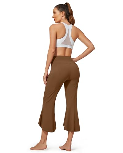 Image of G4Free Capri Pants for Women Stretch Yoga Dress Pants with Pockets Ruffle Bell Bottom Athletic Work Leggings