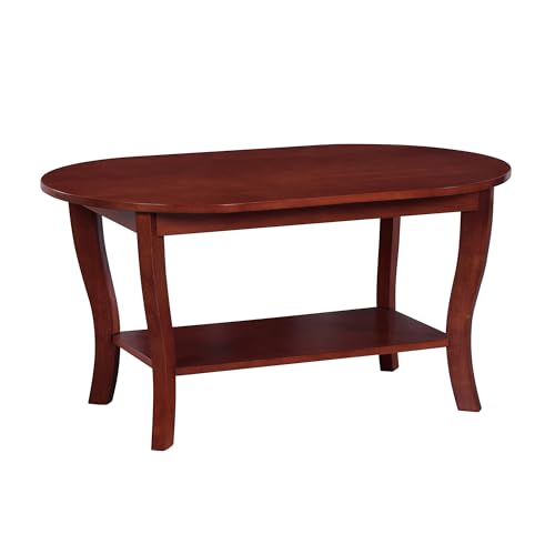 Convenience Concepts American Heritage Oval Coffee Table 36' - Classic Living Room Table with Storage Shelf for Transitional Living Room, Mahogany