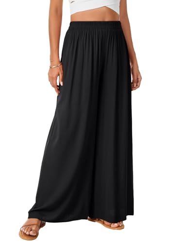 Rooscier Women's Wide Leg Elastic High Waist Flowy Lounge Trousers Maxi Pants with Pockets4