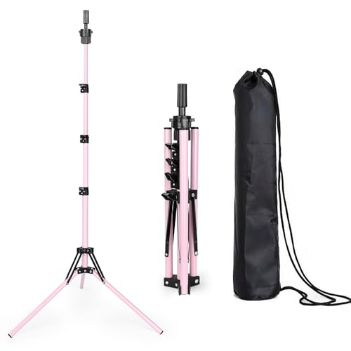 Beauty Star 63inch Tall Mannequin Head Stand, Wig Stand Tripod for Almost All Canvas Block Styling Doll Cosmetology Hairdressing Training Head(Pink)