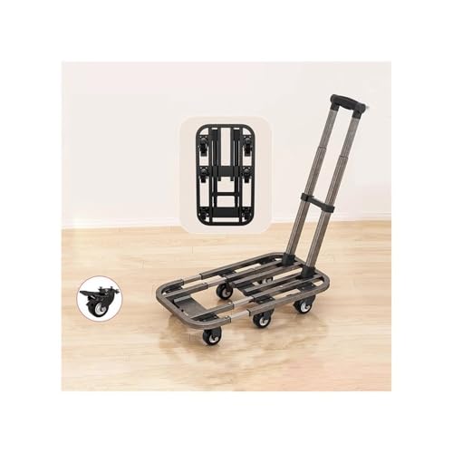 Heavy-Duty Folding Cart with Wheels - Portable Compact Cargo Trolley for Luggage &amp; Household Items - Versatile Gray Flat Bed Transport Truck (Small)