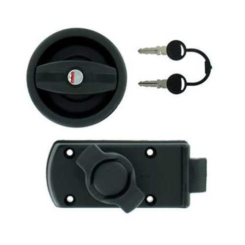Serrure Noire à Bouton pour Porte de Caravane avec Ouverture à Droite + Barillet & clés