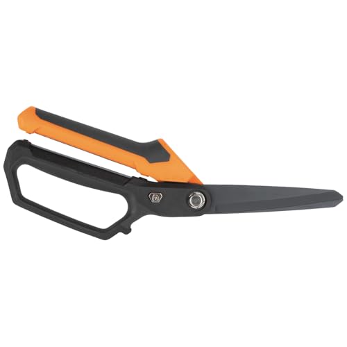 Image of Klein Tools T2111 Titanium-Coated Professional Scissors, High Leverage Stainless Steel Shears, Serrated Blades, Cuts Heavy Duty Material, 10-Inch