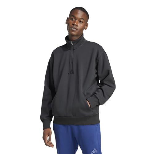 adidas Men's All SZN Fleece Quarter-Zip Crew, Black, Small at