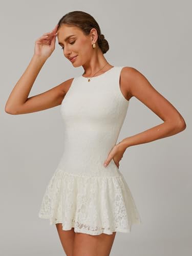 ABOCIW Womens Lace Tennis Dress Built in Shorts High Neck Sleeveless Golf Athletic Summer Mini Dress4
