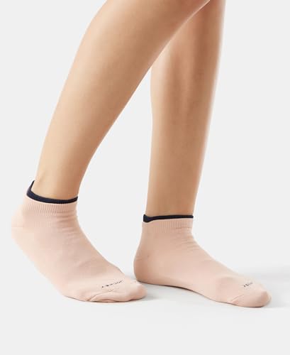 Jockey 7491 Women's Compact Cotton Stretch Solid Regular Low Show Socks With Stay Fresh Treatment (Pack Of 2)_Rose Smoke & Navy_Free Size - Image 3 thumbnail