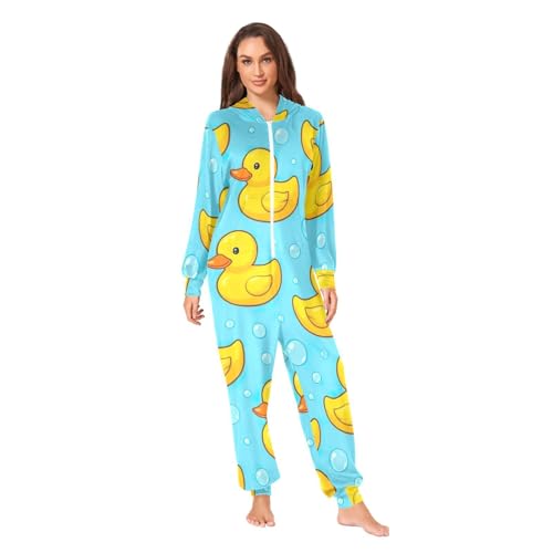 Pyjama une pièce à capuche canards en peluche pour homme et femme confortable
