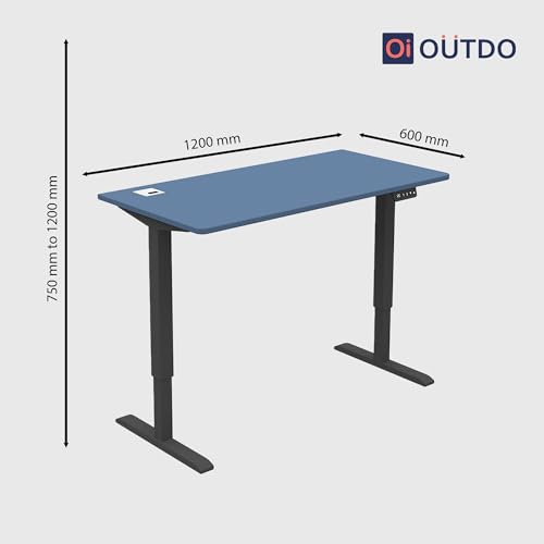 Image of Flexpro Sit-Stand Smart Desk | Navy Blue Finish Tabletop | Electric Height Adjustable Table for Work from Home and Office | Ergonomic Design