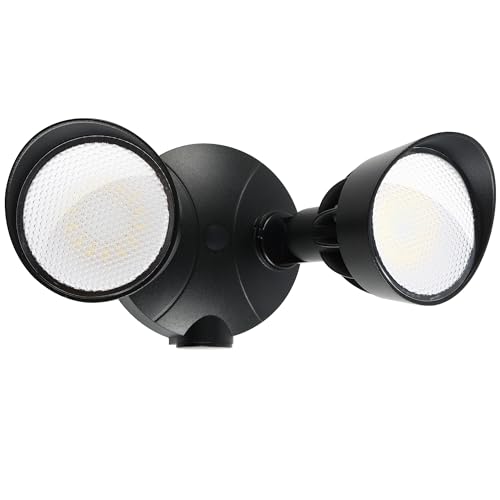 ShineSeed 45W 5500LM Outdoor Flood Lights Dual Head Wall Switch Controlled LED Exterior Flood Light 5000K Daylight IP65 Waterproof Hardwired Security Light for Outside Garage Yard (Black)
