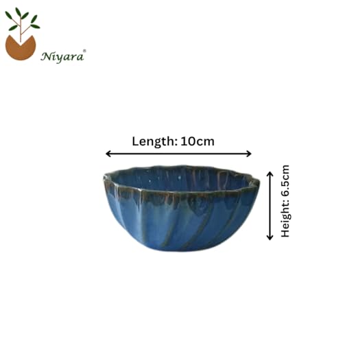Image of Niyara Stoneware Handmade Ceramic Stylish Premium Bowls Serving Bowls Microwave Dishwasher Safe (Small Blue Moraccan)