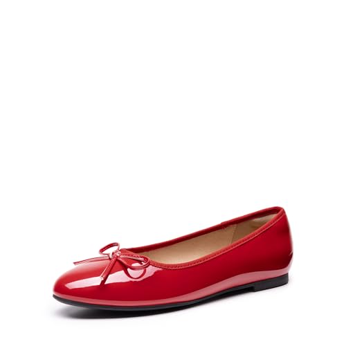 DREAM PAIRS Women's Flats, Round Toe Ballet Flats, Comfortable Slip-on Dressy Business Casual Work Office Ballerina Flat Dress Shoes 6 Red-pat