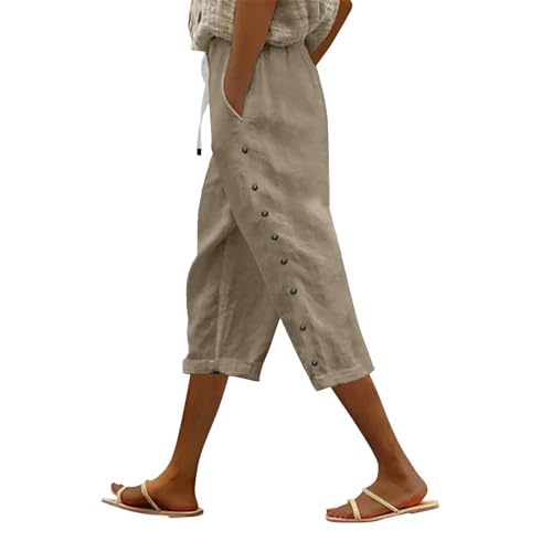 Striped Linen Capri Pants for Women Pinstripe Casual Drawstring Waist Wide Leg Pants Summer Capris with Pockets2