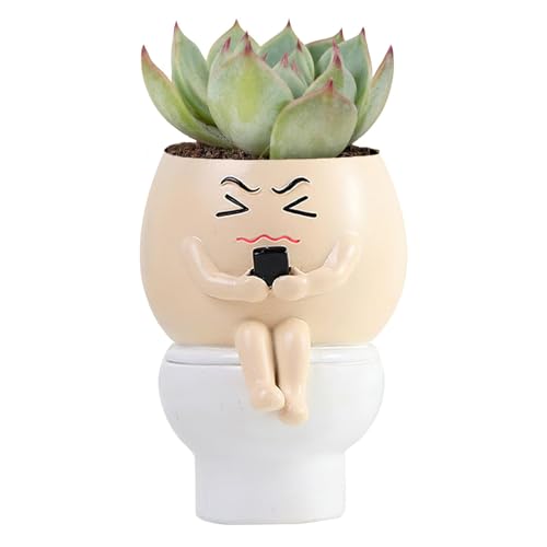 Funny Pots Toilet, Planter Cactus Pot, Small Pot Desk Decor, Quirky Home Decoration for Home and Garden Succulent Pots Sit Toilet Plant Pot, Funny Resin Cactus Planter, Small Desk Decor Pot for Succul