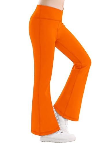 Toddler Girls Pants Flare Yoga Leggings Cross High Waisted Bell Bottom Pants for Toddler Stretchy Casual Bootcut Leggings for Dance Full Length Orange 3T-4T