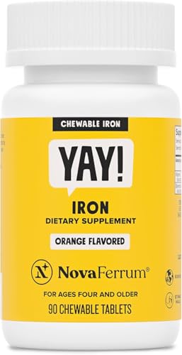 NovaFerrum Yay | Chewable Iron Supplement for Kids & Adults for Anemia | 18mg of Iron | 90 Servings | Sugar Free | Vegan | Gluten Free | Orange Flavor