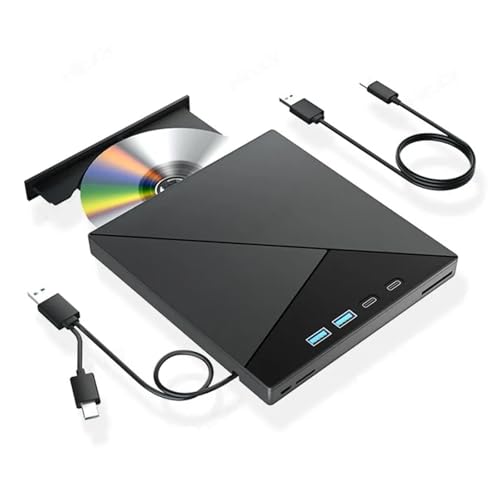 AYJYZHIAG Unidad óptica Externa BLU-Ray 4K, Reproductor portátil de CD/DVD +/-RW for Ordenador, grabadora con Ranuras for Tarjetas SD/TF USB 3.0 Tipo C