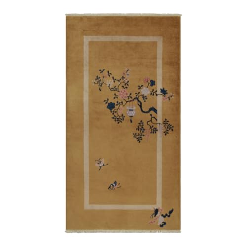 Rug & Kilim Antique Chinese Art Deco Rug, Golden Brown