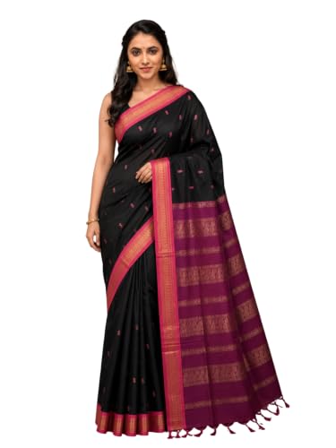 Image of Pure Kalyani Cotton Saree | Zari Border & Blouse Piece - Lata Gadwal Design | Traditional Saree