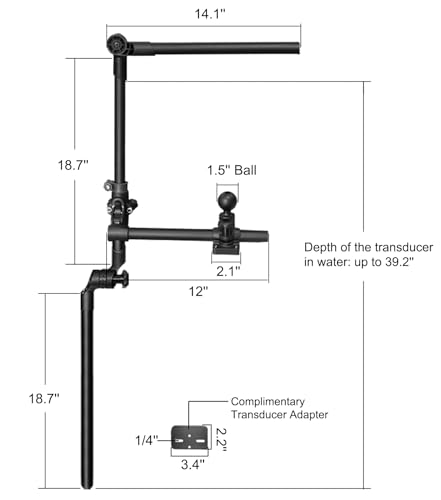 Image of Livescope Transducer Pole Mount for Kayak, Live Sonar Transducer Mount, Compatible with Garmin LVS34, Lowrance, Compatible with RAM Mounts C Size /1.5'' Double Socket Arm (Foldable Extension)