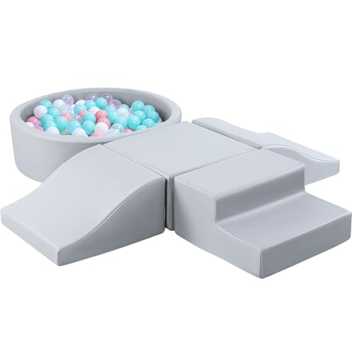 GeerWest SweHouse Schaumstoff Bausteine Kinder Klettern: 5 PU-Leder Indoor Softbausteine Spielbausteine - Weiche Bausteine Baby Montessori Kletterspielzeug mit Bällepool(Kein Ball)