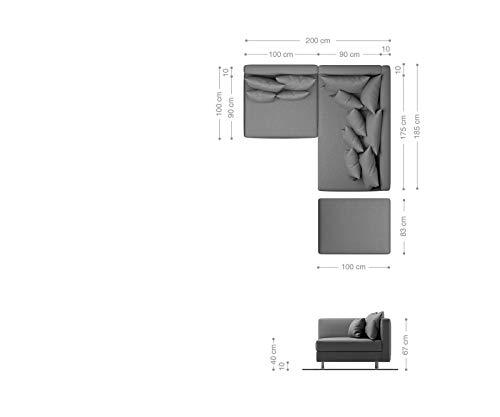 DELIFE Eckcouch Clovis Anthrazit Antik Optik mit Hocker Ottomane Rechts Ecksofa Modular