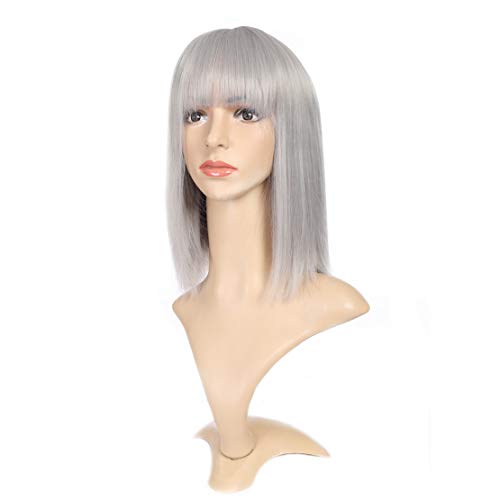 Straight Wig Short Bob Wigs With Air Bangs Grey Shoulder Length Women's Short Wig Straight Synthetic Cosplay Wig Pastel Bob Wig for Girl Colorful Costume Wigs