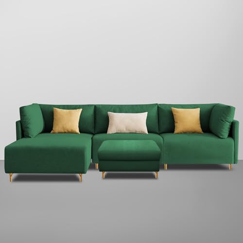 Image of Carina LHS 4 Seater L Shape Sofa Set with Center Table for Living Room (Green Fabric) Premium Fabric Sofa