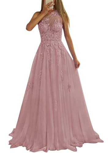 Robe de bal en tulle vieux rose avec corset et coupe longue