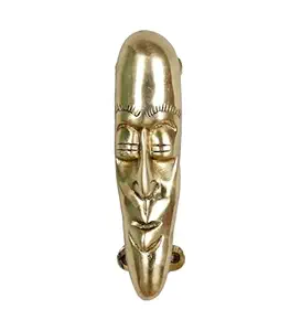 Two Moustaches Tribal Man Face Brass Door Handle, Antique White, Standard, Pack of 1
