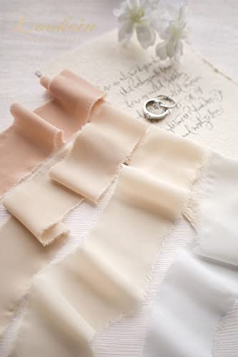 Lookein Handmade 1.5" Chiffon Silk-Like Ribbon Sample Swatch Chart Frayed Edges Ribbon For Wedding Invitations Bouquets Gift Wrapping Decorations, Ballet Nude #TOP1