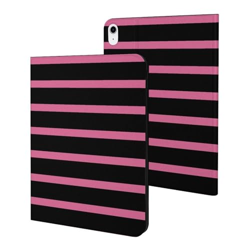 Coque iPad 10e génération à rayures roses et noires avec support