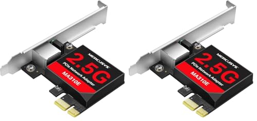 Mercusys MA310E Adaptador de Red PCIe 2.5 Gbps – Tarjeta PCI-Express 2.1 con Puerto RJ-45 2.5G/1G/100M, Compatible Windows & Linux, Bracket estándar y bajo Perfil (Paquete de 2)